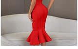 Women Summer Pink Bandage Dress 2022 Spaghetti Strap Mermaid V-Neck Midi Clubwears Celebrity Evening Party Dress Vestidos