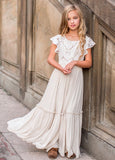 Princess Girls Lace Cotton Long Dresses Baby Kids Flower Girl Wedding Birthday Party