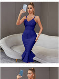 Women Summer Pink Bandage Dress 2022 Spaghetti Strap Mermaid V-Neck Midi Clubwears Celebrity Evening Party Dress Vestidos