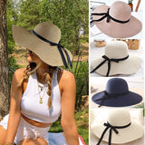 New Simple Foldable Wide Brim Floppy Girls Straw Hat Sun Hat