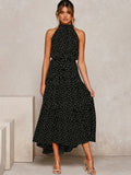 Summer Long Dress Polka Dot Casual Dresses Black Sexy Halter Strapless Sundress