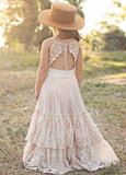 Princess Girls Lace Cotton Long Dresses Baby Kids Flower Girl Wedding Birthday Party