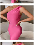 One Shoulder Elegant Bodycon Bandage Dress For Women New Summer Sexy Sleeveless Celebrity Evening Club Party Dress Outfits