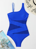 One Piece Swimsuit Women Sexy Mesh Solid Swimwear New Monokini Beach Bathing Suit