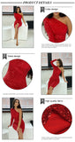 Sexy One Shoulder Dress Women Sparkle Glitzy Sequins Dress Mesh Patchwork Celebrity Christmas Party