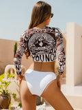 In-X Leopard print 3 pieces set Long sleeves swimsuit women's swimming Sexy bikini