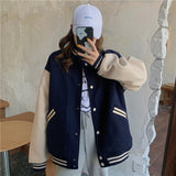 Autumn Women Baseball Jacket Casual Loose Pocket Printed Oversize Bomber