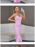 Women Summer Pink Bandage Dress 2022 Spaghetti Strap Mermaid V-Neck Midi Clubwears Celebrity Evening Party Dress Vestidos