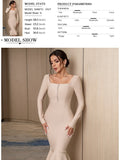 New Autumn Winter Women Apricot Bodycon Bandage Dress Sexy Mermaid Long Sleeve Lady Club Celebrity Runway Party Dress