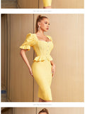 New Summer Women Bandage Dress Sexy Short Puff Sleeve Elegant Ruffles Evening Club Celebrity Party Midi Bodycon Dress