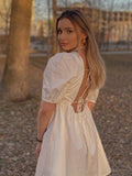 Summer Dress Summer Fashion White Elegant Puff Sleeve Backless Party Beach Dress Vacation Casual