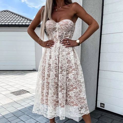 Summer Elegant Corset Dress For Women Off Shoulder Lace Prom Dress