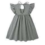 0-6Y Toddler Kids Baby Girl Autumn Dress Ruffles Sleeve Solid Cotton Linen Party Casual Dress Clothes