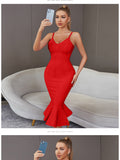 Women Summer Pink Bandage Dress 2022 Spaghetti Strap Mermaid V-Neck Midi Clubwears Celebrity Evening Party Dress Vestidos