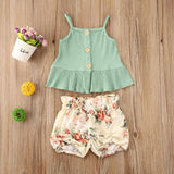 1-5 Years 2Pcs Kids Baby Girl Clothes Sleeveless Tops+Flower Shorts 2PCS Summer Vest Child Girl Outfit Set